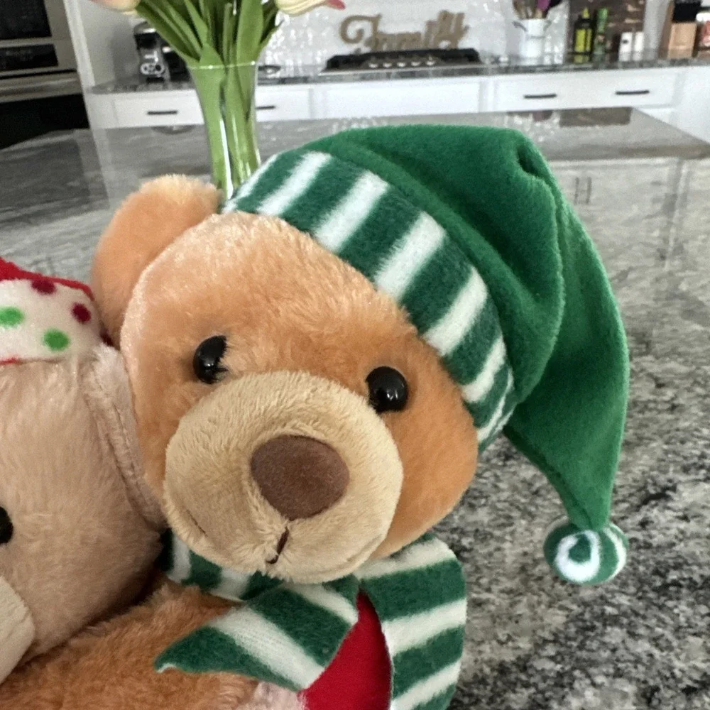 Vintage Caltoy 10in Hugging Christmas Teddy Bears Plush Stuffed Animal Rare 90s